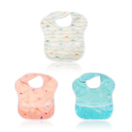 Little Dimsum Bib Baby Toddler Bib Waterproof Short Sleeve Bib Feeding Bib Apron with Built-in Pocket for Babies/Toddlers, Octopus & Flower