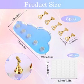 Nail Stand Set, Nail Display Stand Nails Art Tools Holder Accessories Charms With 1 PCS Base 5 Plastic Support 200 PCS Adhesive Putty for Press On Painting Nails Home Salon