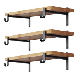 EZYDECOR Closet Rod Bracket Shelf Bracket with Hook Black Closet Shelf Bracket with Rod Support 6 Pack Wall Mounted Heavy Duty Shelf Brackets (12 Inch)