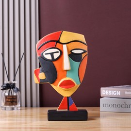 orenm Resin Mask Abstract Sculpture,Set of 3 African Art Figurines,Modern Home Decor African Statues,Afrocentric Aesthetic Decor for Home,Office,Living Room,Bookshelf,Cabinets Accent(C-1pcs)