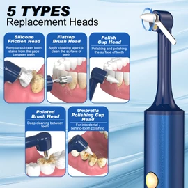 Tooth Polisher, Tooth Whitening Kit for Teeth Cleaning and Whitening, Rechargeable Teeth Polisher for People/Pets,Teeth Cleaning Kit with 5 Brush Heads,4 Speed Modes and LED Light, Waterproof(Blue)