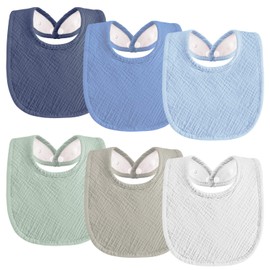 Kewlife gift Pack of 6 Bibs Baby Muslin Square Baby Neckerchief Baby Adjustable Baby Bibs for Boys and Girls Square Blue, soft blue