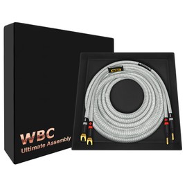 WORLDS BEST CABLES 12 Foot ULTIMATE - 8 AWG - Ultra-Pure OFC - Premium Audiophile HiFi Single Speaker Cable for Center Channel - Eminence Gold Banana (x2) & Spade (x2) Plugs & Silver Tweed Jacket