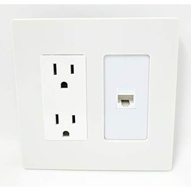 RiteAV - 15 Amp Power Outlet and 1 Port Cat5e Ethernet White Screwless Decorative Type Wall Plate White