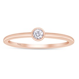 SAVEARTH DIAMONDS 2.5MM Round Cut Lab Grown Diamond Bezel Set Solitaire Stackable Engagement Ring In 14k Rose Gold Over Sterling Silver (0.07 Cttw) Ring Size-7