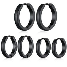 Black Hoop Earrings for Men Women 7mm/8mm/12mm Hypoallergenic Nickel Free Huggie Earrings Set(3 Pairs)