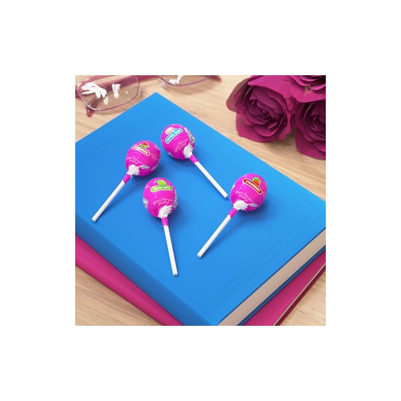 BUBBLE YUM Assorted Flavored Bubble Gum Filled Lollipops, Candy Bag,