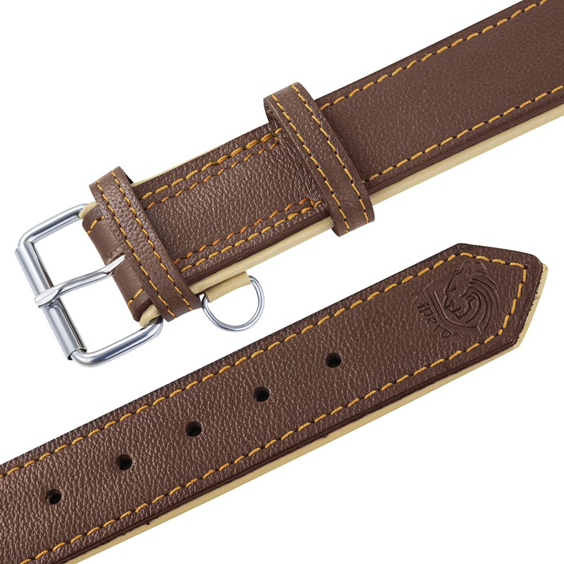 Riparo Brown Leather Dog Collar - Heavy Duty Wide Dog