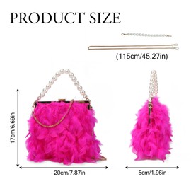 Emprier Feather Pearl Clutch Purses For Women Pearl Chain Shoulder Bag Wedding Party Evening Dress Bag