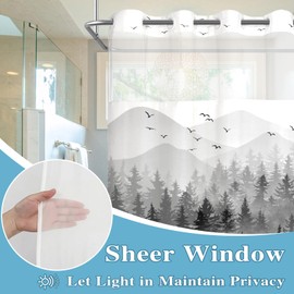 Accnicc No Hook Shower Curtain with Snap in Liner Black Gray Misty Forest Hookless Shower Curtains for Bathroom Foggy Nature Pine Tree Mountain Woodland Waterproof Fabric Bath Curtain Decor 71×74In