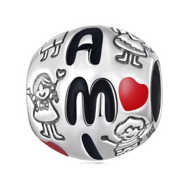 NINGAN 925 Sterling Silver Heart Charm Bead for Jewelry and European Bracelets, Sterling Silver, Pearl