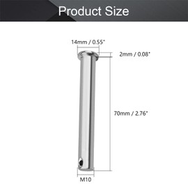 MroMax M10x70mm Flat Head Zinc-Plating Carbon Steel Round Clevis Pins Fastener Silver Tone 10pcs