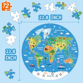 72-teiliges Globus-Bodenpuzzle, runde Weltkarten-Puzzles für Kinder von Puzzle ab 3 und 4–6 Jahren, Geographie, pädagogische Geburtstagsgeschenke, Lernressource, pädagogisches