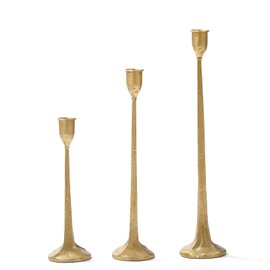 Wenbery Taper Candle Holders - Set of 3 Handmade Cast Iron Golden Tall Taper Candle Holders for Table Centerpiece, Wedding & Holiday Decor