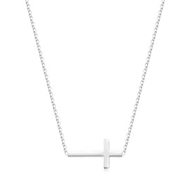 KristLand - Dainty Cross Chocker Necklace for Women Chain 18K Gold Plated Tiny Cross Pendant Titanium Steel Necklace for Gift Silver C Cross