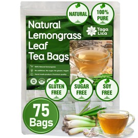 Tagalica, Premium 75 Lemongrass Tea Bags, 100% Natural & Pure Lemongrass leaves, Eco-Conscious Tea Bags, Lemongrass Herbal Tea. Lemongrass Leaf Tea. No Sugar, No Caffeine, No Gluten, Vegan.