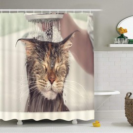 X-Labor Animal Shower Curtain 240 x 200 cm Waterproof Anti-Mould Fabric with 12 Shower Curtain Rings Washable Shower Curtain 180 x 200 cm Cat A