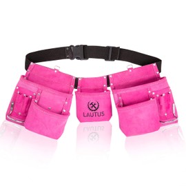 LAUTUS Pink Tool Belt/Pouch/Bag, Carpenter, Construction, Framers, Electrician |11 Pockets| 2 Steel Hammer Holders|