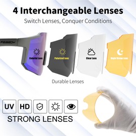 FEISEDY Polarized Sports Sunglasses with 4 Interchangeable Lenses, Cycling Running Mirrored Goggles Mens Women UV400 B0279
