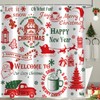 Christmas Shower Curtain, Red Green Santa Claus Reindeer Xmas Tree