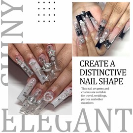 YAEISM 180PCS Silver Nail Charms 12 Styles Nail Charms Y2K Crystal Star Nail Charms 3D Butterfly Nail Charms Sparkly Crown Shiny Dollar Sign Nail Charm Bling Cross Bowknot Starlight for Women Nail Art