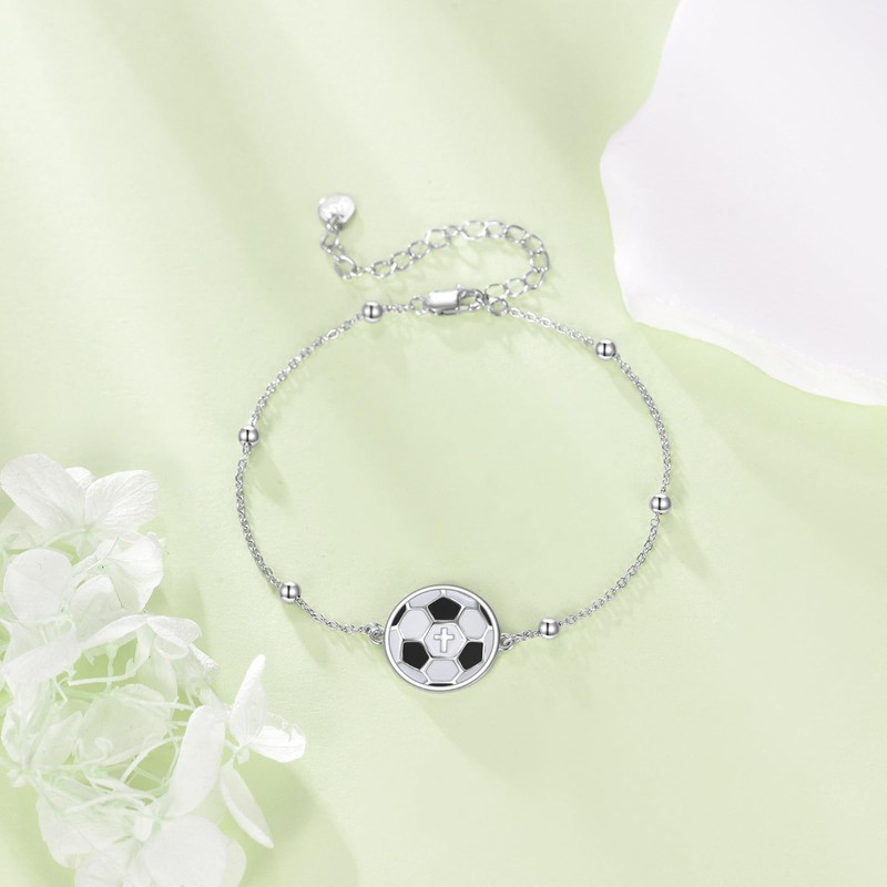 LWQQWL Soccer Bracelet for Women 925 Sterling Silver Sports Jewelry