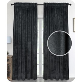 BEAUTEX Velvet Curtain, Ruffle Tape, U-Tape Curtain, Darkening and Opaque, 140 x 145 cm (Width 140 cm, Height 145 cm, Dark Grey)