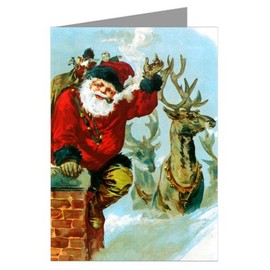 Santa and Reindeer on Your Roof Vintage Victorian Christmas Holiday Greeting Card Boxed Set