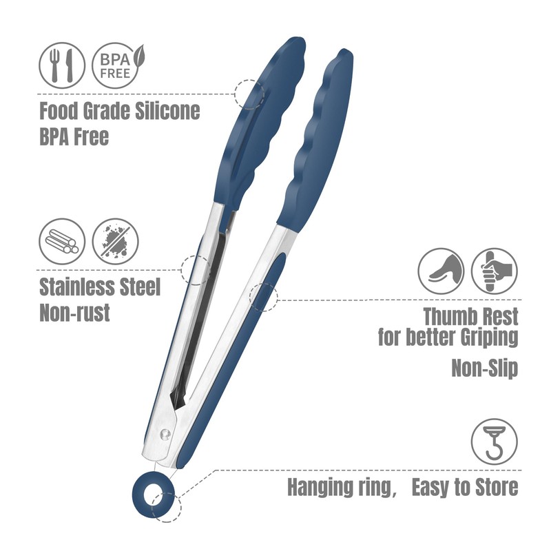 Hotec Mini Silicone Kitchen Tongs for Cooking - 7-Inch Small