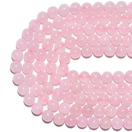 Cuentas de Cuarzo Rosa Natural de 8 mm, Redondas y pulidas, Ideales para Hacer Pulseras y bisutería. Paquete de 15 Pulgadas.