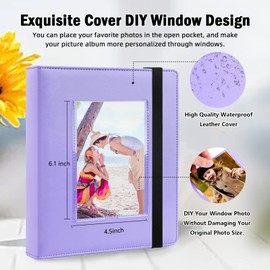 Photo Album 4x6 Photos PU Leather Cover Picture Book Black Inner Page with Front Window, Each 4x6 Photo Album Holds 136 Pictures, 4x6 Photo Book for Baby Wedding Family Children Anniversar (Purple)