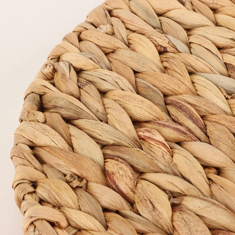 YRMT Water Hyacinth Serving Tray Round Woven Tray with Handles