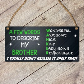 Funny Brother Plaque – "A Few Words to Describe My Brother" – Hilarious MDF Wooden Sign for Brother’s Birthday, Gag Gift, or Special Occasion – Perfect Decor for Man Cave or Home with a Humorous Twist