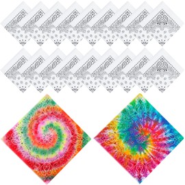 Bonuci 20 Pieces White Bandana Bulk for Tie Dying Cotton Paisley DIY Scarf Bandana Multipurpose Head Wrap for Tie Dye Favors
