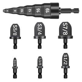 7Pcs HVAC Swaging Repairing Tool, Air Conditioner Copper Tube Expander with 6 in 1 6/8/10/12/16/19mm Kits, Flaring Drill Pipe Expander Tubing Set 1/4'', 3/8'', 1/2'', 5/8'', 3/4'', 7/8'' Bits