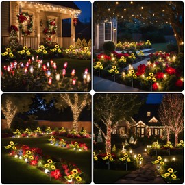 2-Pack Solar Powered Sunflower Garden Lights, LED Outdoor Decor Solar Light Flowers for Yard Patio Ground Lawn Landscape, Decorative Artificial Flower Bright Night Outside