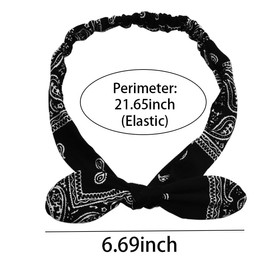 Red Black Bow Headband Paisley Bandana Headbands for Women Rabbit Ears Headband Boho Paisley Headband Knotted Bow Headbands for Girls Women Bandana Headwrap Hair Bow Accessories 2Pcs