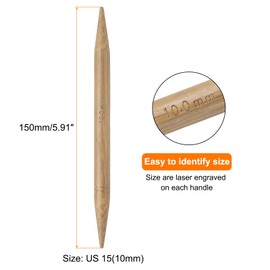 HARFINGTON 5Pcs Bamboo Knitting Needles Double Pointed Size US 15(10mm) Carbonized 6 Inch(15cm) Straight for Handmade Creative DIY Knitting Craft Yarn Projects