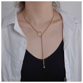 Yheakne Boho Circle Ball Y Necklace Gold Y Drop Necklace Long Tassel Chain Necklace Open Circle Choker Necklace Chain Jewelry for Women