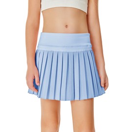 Haloumoning Girls Pleated Skirts with Shorts Athletic Tennis Skorts Sport Performance Skirt with Pockets 4-14 Years Blue