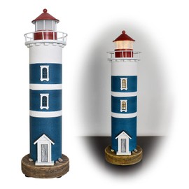 K KILIPES Wood Lighthouse Beach Decorations for Home, Battery Powered LED Lighthouse Night Light, 14.5" H Rustic Light House Replicas Sculpture Nautical Ocean Figurines Table Top Decor