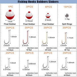 215pcs Fishing Hooks Box Kit,Including Fishing Bobbers, Assorted Fishing Hooks, Fishing Weights,for Fishing, Beginners Fishing Equipment Starter Kit for Trout Panfish