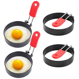 4 PCS Egg Rings for Frying, Stainless Steel Egg Rings with Anti-Scald Folding Handle Non Stick Fried Eggs Ring for Household Kitchen Cooking Eggs Frying Breakfast Mini Burger, Reusable, Easy to Clean
