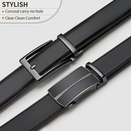 VANNANBA 2 Pack Ratchet Leather Belt for Men - Sliding Belt in Gift Set Box for Mens Dress Casual 1 3/8" - Trim to Fit with Automatic Buckle Alloy(9+13,34"-36" Waist Adjustable)