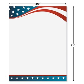 4th of July Patriotic Letter Papers - Set of 25, American Flag Stationery Papers, 8 1/2" x 11", Compatible Computer Paper, Patriotic Letterhead, 4th of July Flyers, Veterans Day, Memorial Day