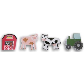 Craft Supply Farm Animals Painted Wood Cutout Shapes - 4 Mini Pieces - Barn, Cow, Pig, Tractor Multi