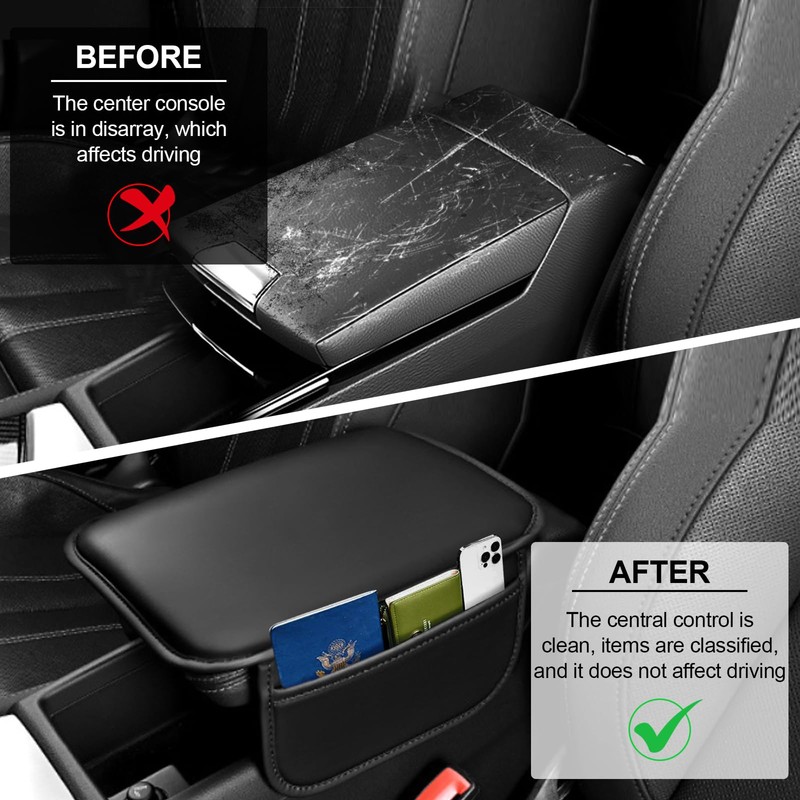 Car Center Console Cover, PU Leather Armrest Pad Cover, Universal