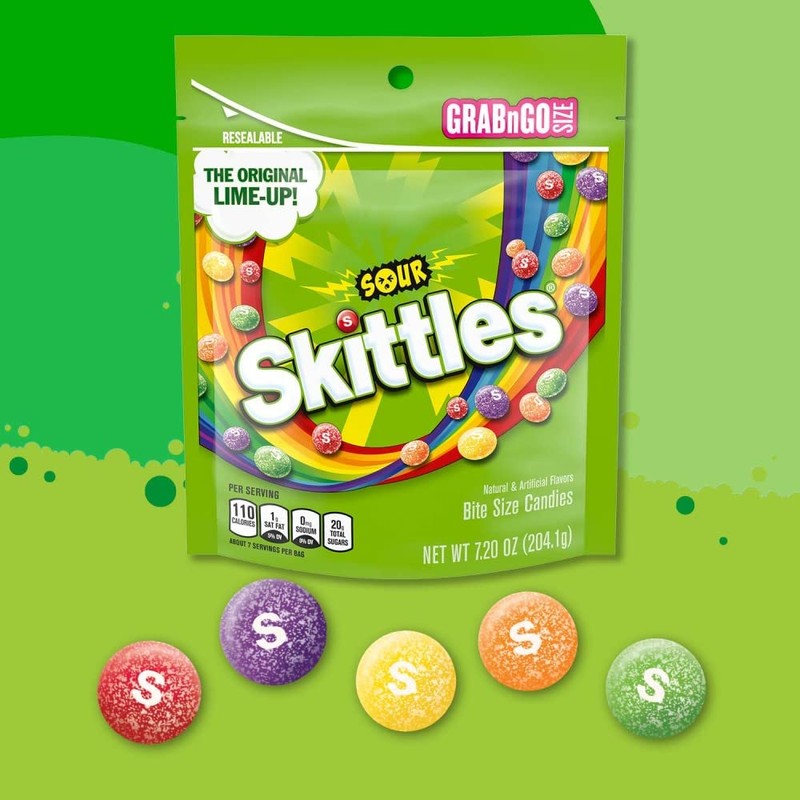 SKITTLES Sours Chewy Candy Bulk, 9 Oz Resealable Bags, 8