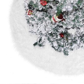AUTOWT Falda de Arbol de Navidad Blanca como la Nieve Grande, 122 CM Faldas de Arbol de Navidad de Lujo de Doble Capa para Adornos Navideños Oficina en Casa Fiesta de Año Nuevo Decoraciones Navideñas