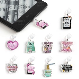 YOPPIX 9PCS Charms for E-Reader, About Funny Theme Dust Plug Charm Compatible with Type C Charging Port, Gift for Book Lover Readers Men Women Teachers Students, Accessories for E-Reader